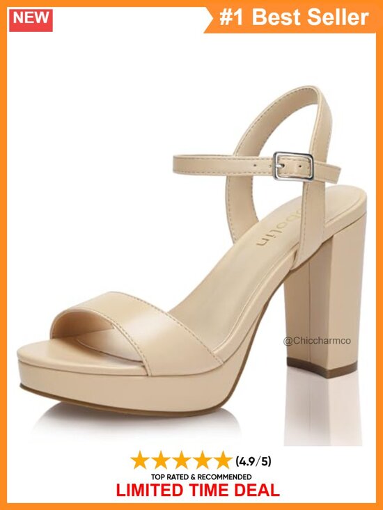 Shoes - Wide Width Block Heel Platform Sandals with Ankle Strap Faux Leather Heels